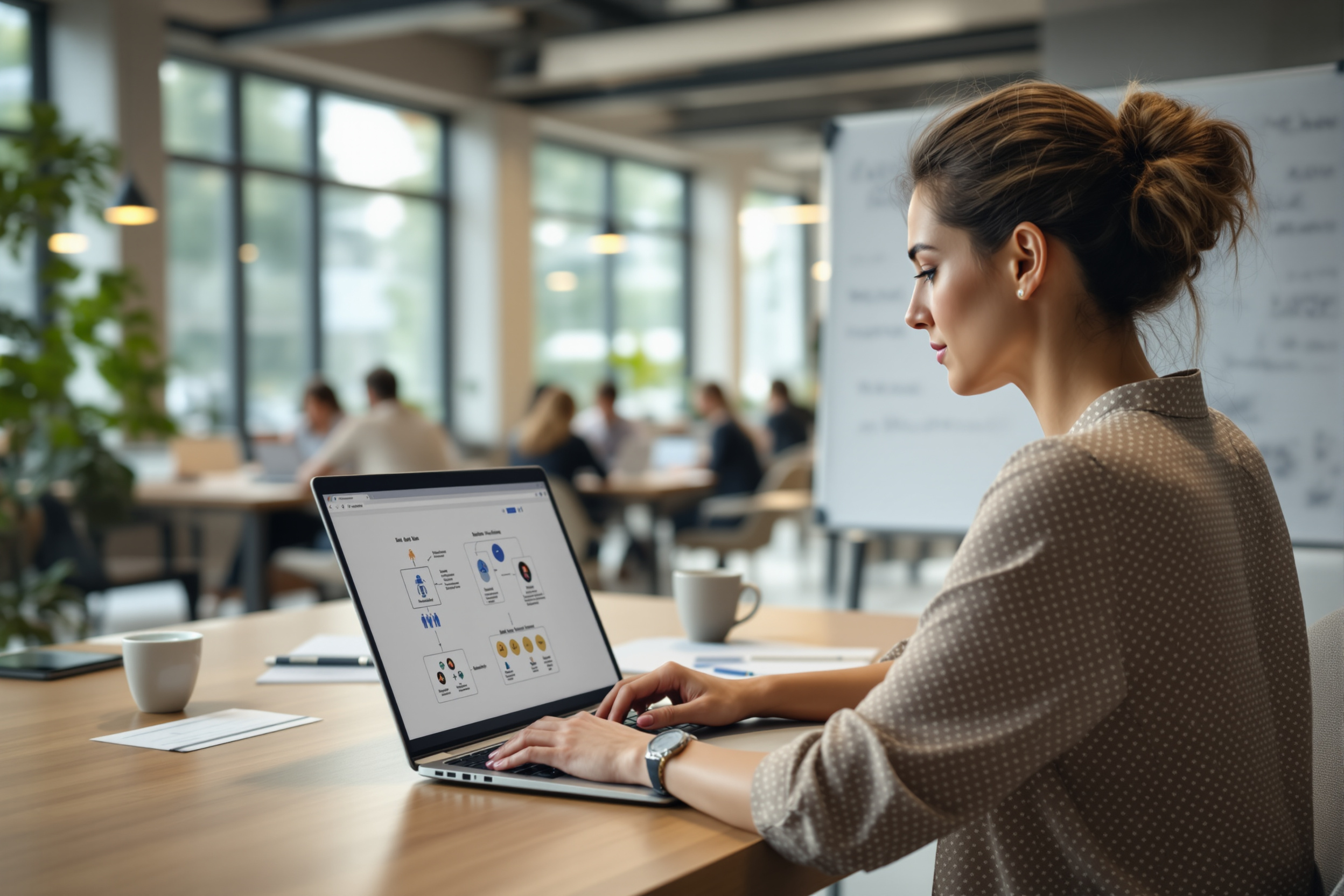 Eine Mitarbeiterin nutzt eine No-Code-Plattform