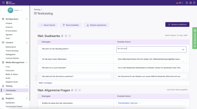 aiStudio: Testkatalog Preview
