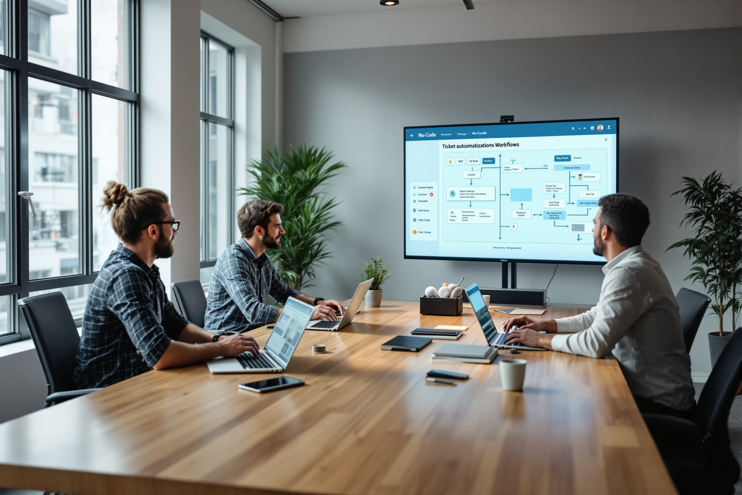 Team arbeitet mit No-Code-Plattform an Ticketautomatisierung
