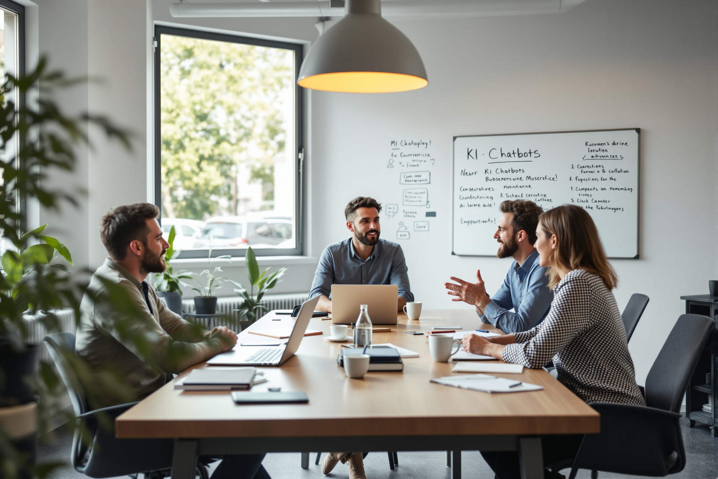 Team bespricht die Entwicklung eines KI-Chatbots für den Kundenservice.