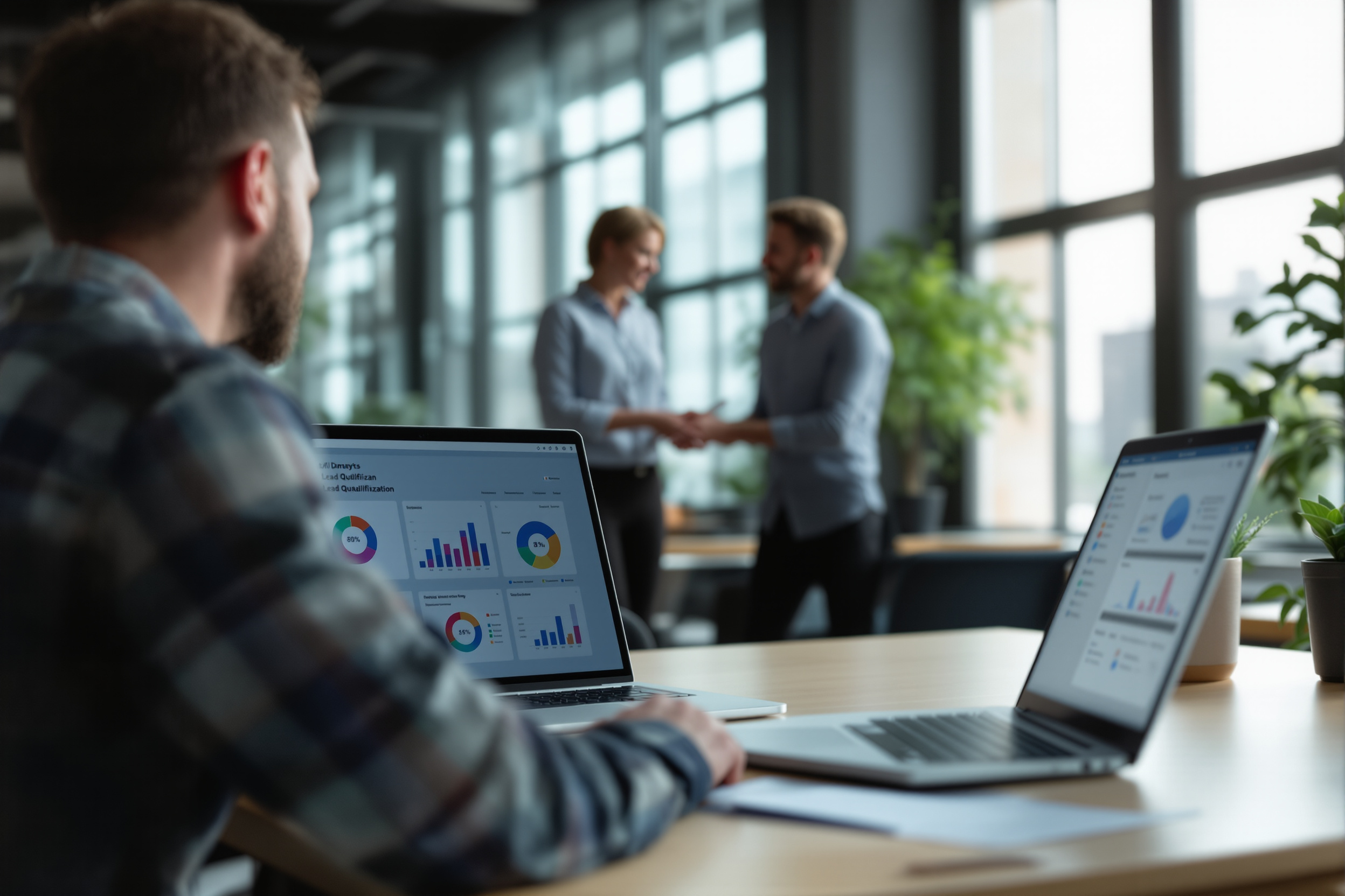 KI-gestützte Lead-Qualifizierung im Büro: Software auf Laptop