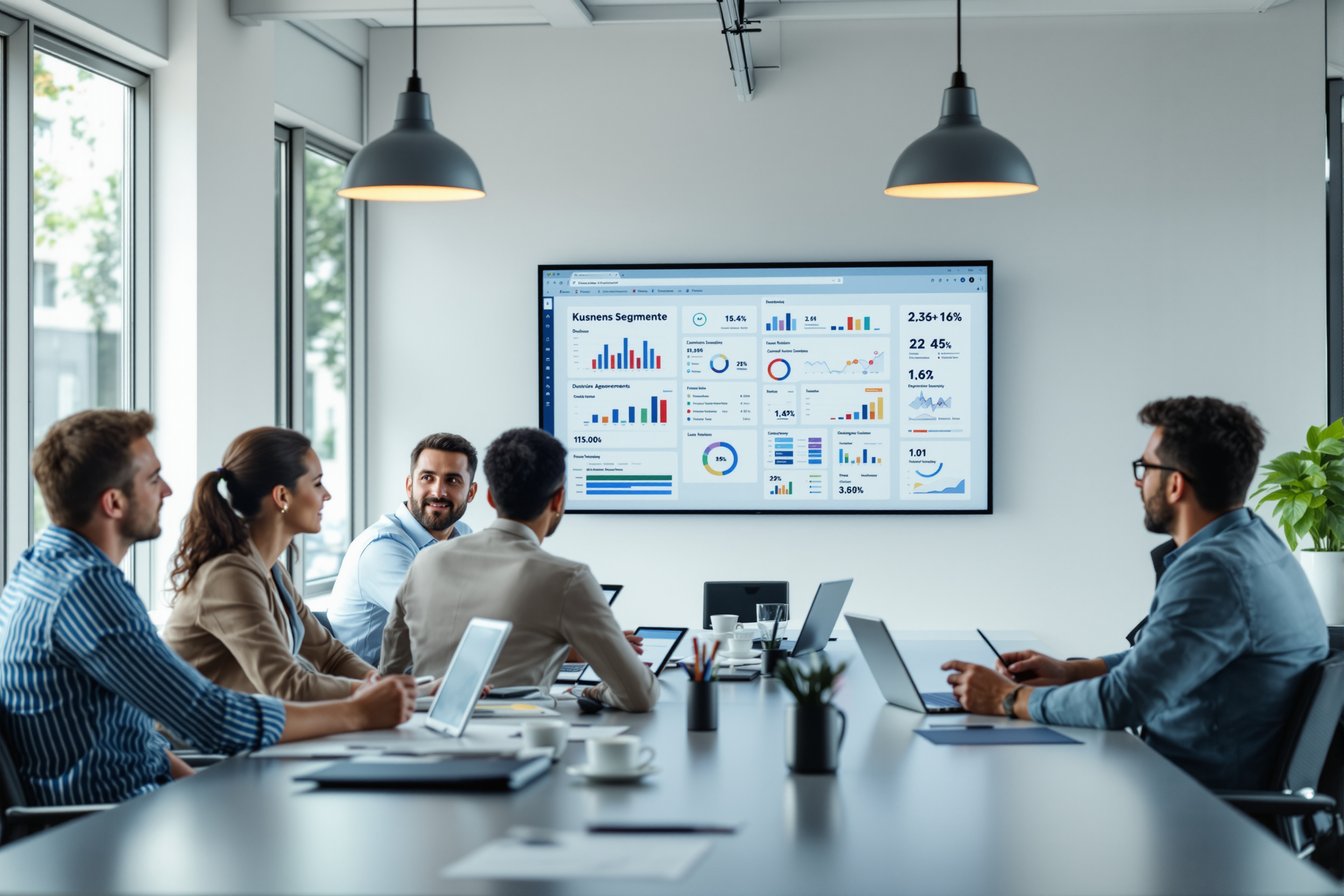Marketingteam analysiert Kundensegmente mithilfe von KI in einem modernen Büro.