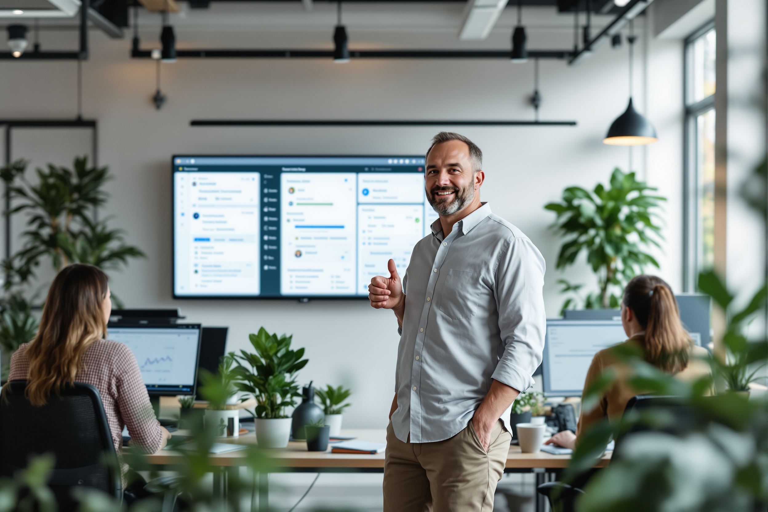 Teamleiter im Kundenservice steuert Omnichannel-Kommunikation über ein No-Code-Dashboard.