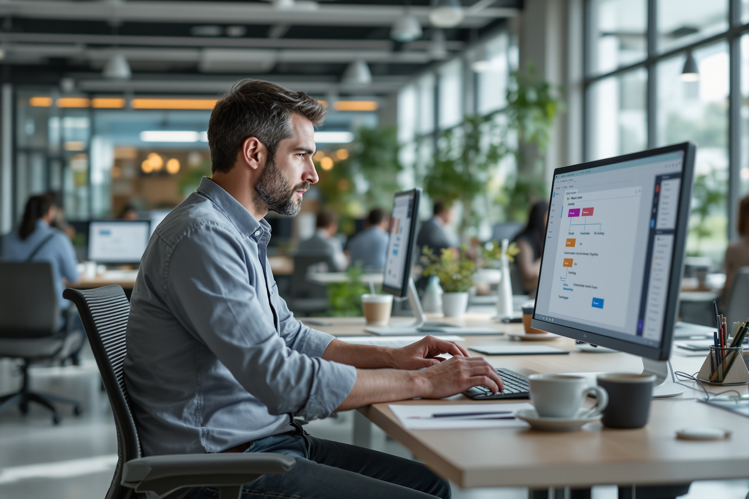 Mitarbeiter nutzt No-Code Workflow Builder