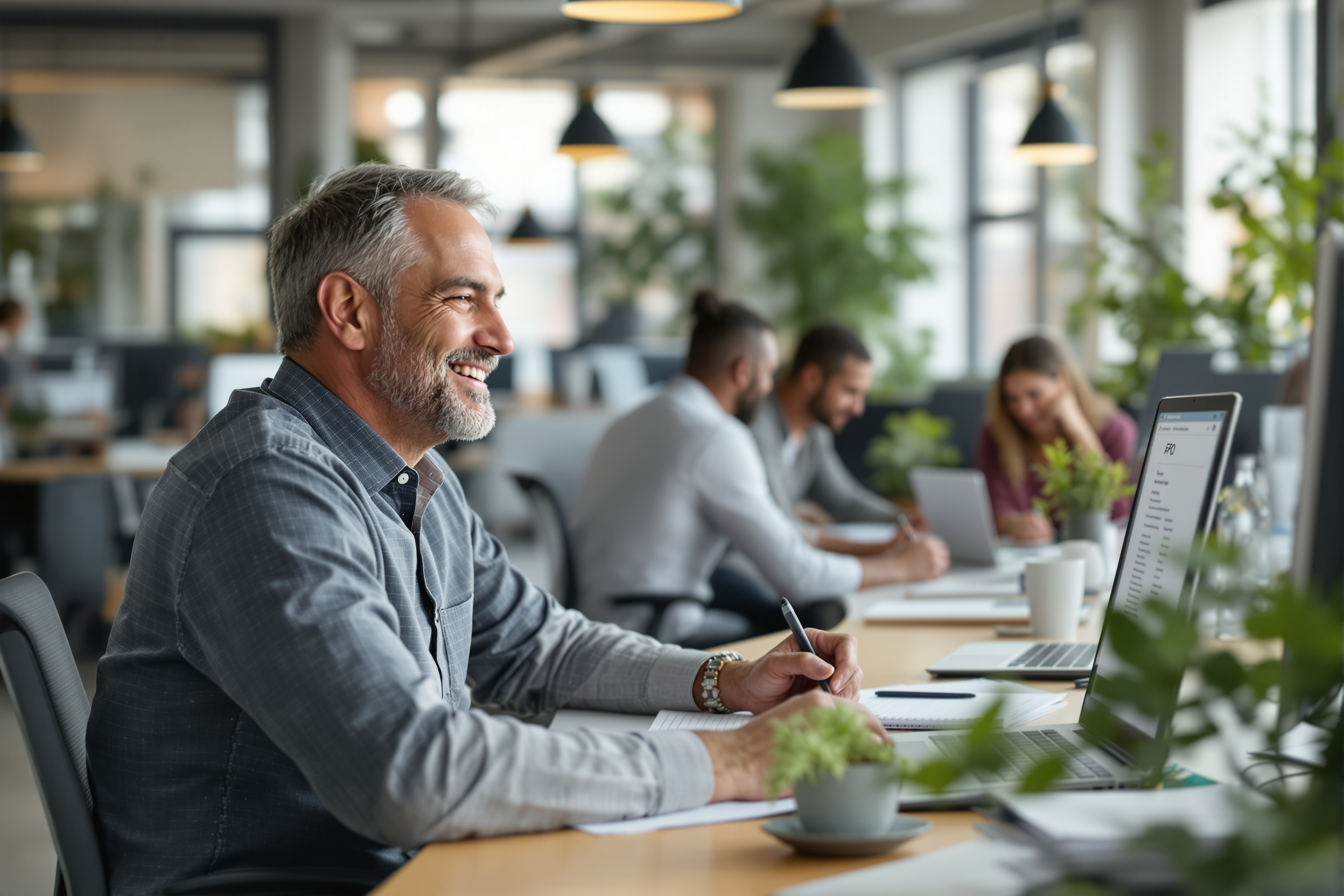 Mitarbeiter nutzt FAQ-Automatisierung im Büro