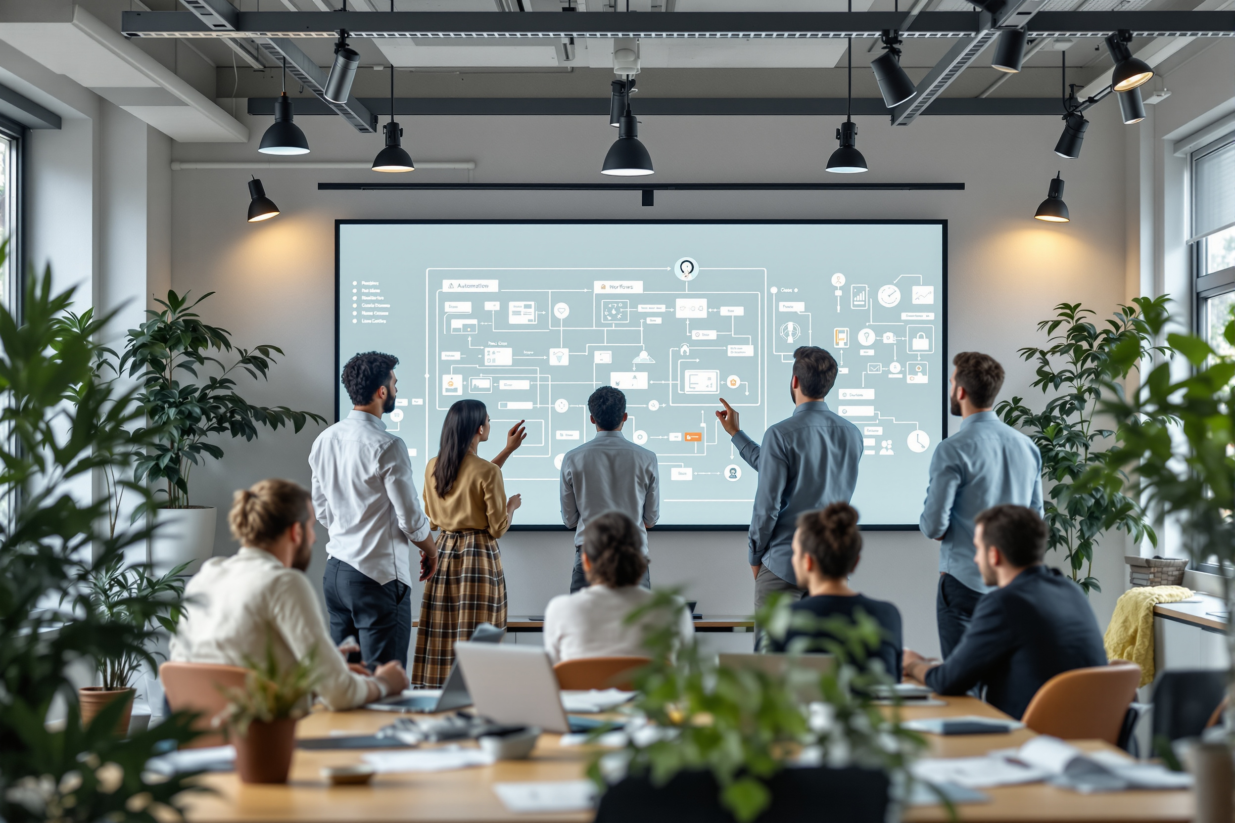 Team nutzt No-Code Plattform zur Prozessautomatisierung im Büro.