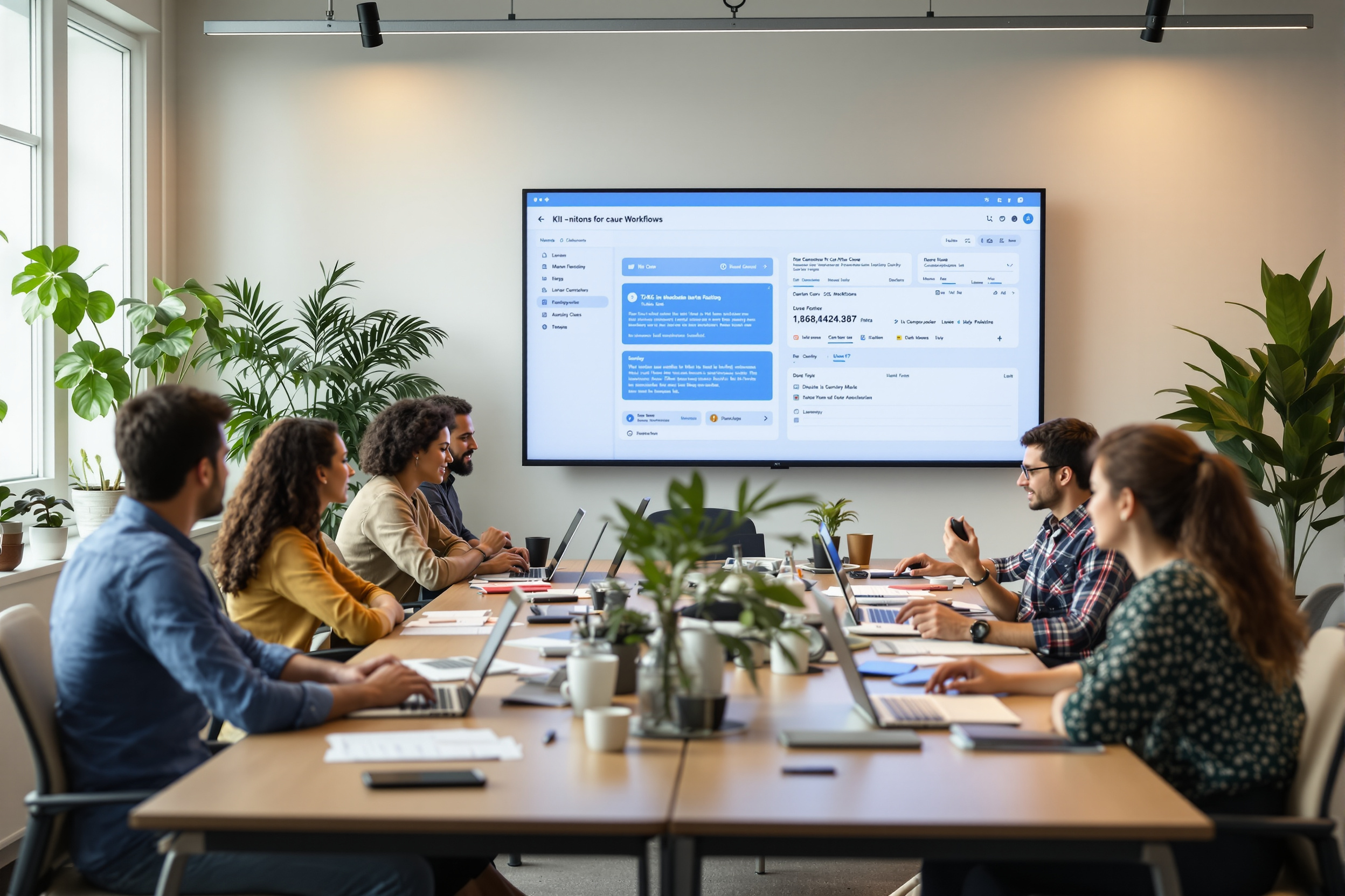 Mitarbeiter nutzen eine No-Code-Plattform zur Implementierung von KI-Systemen.