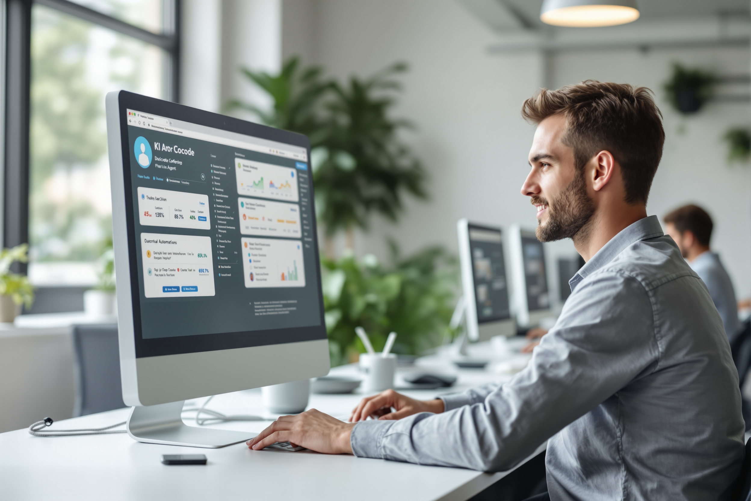 Ein Mitarbeiter nutzt eine No-Code-Plattform