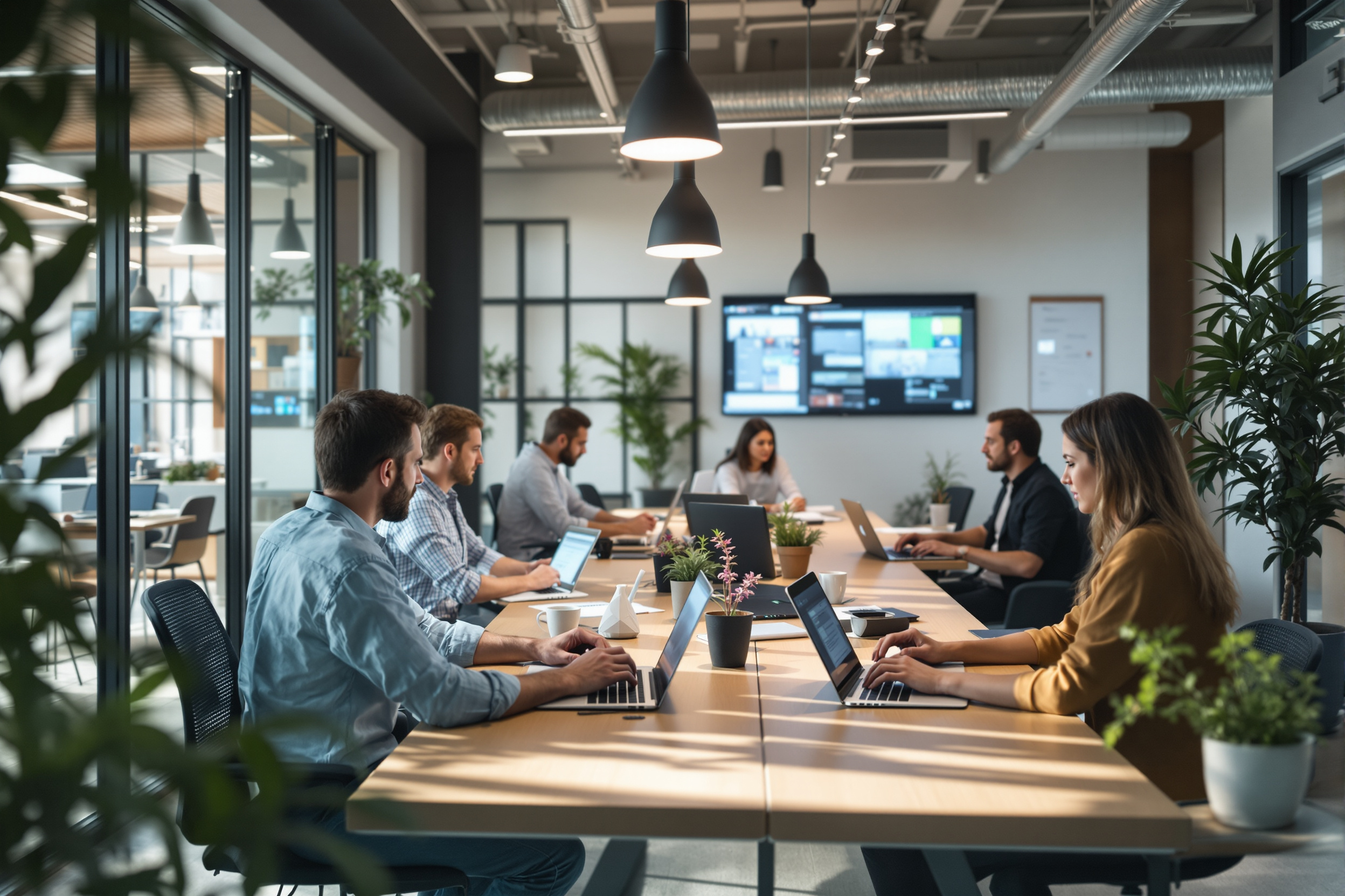 Agentic AI im Unternehmensalltag 2025: Mitarbeiter nutzen KI-Tools in einem modernen Büro.