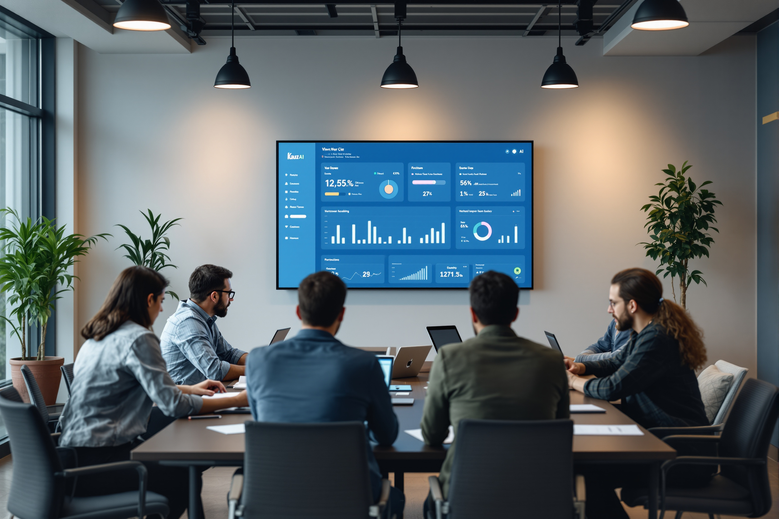 Team arbeitet an KI-gestützter Prozesssteuerung mit No-Code-Plattform zur Umsatzsteigerung.