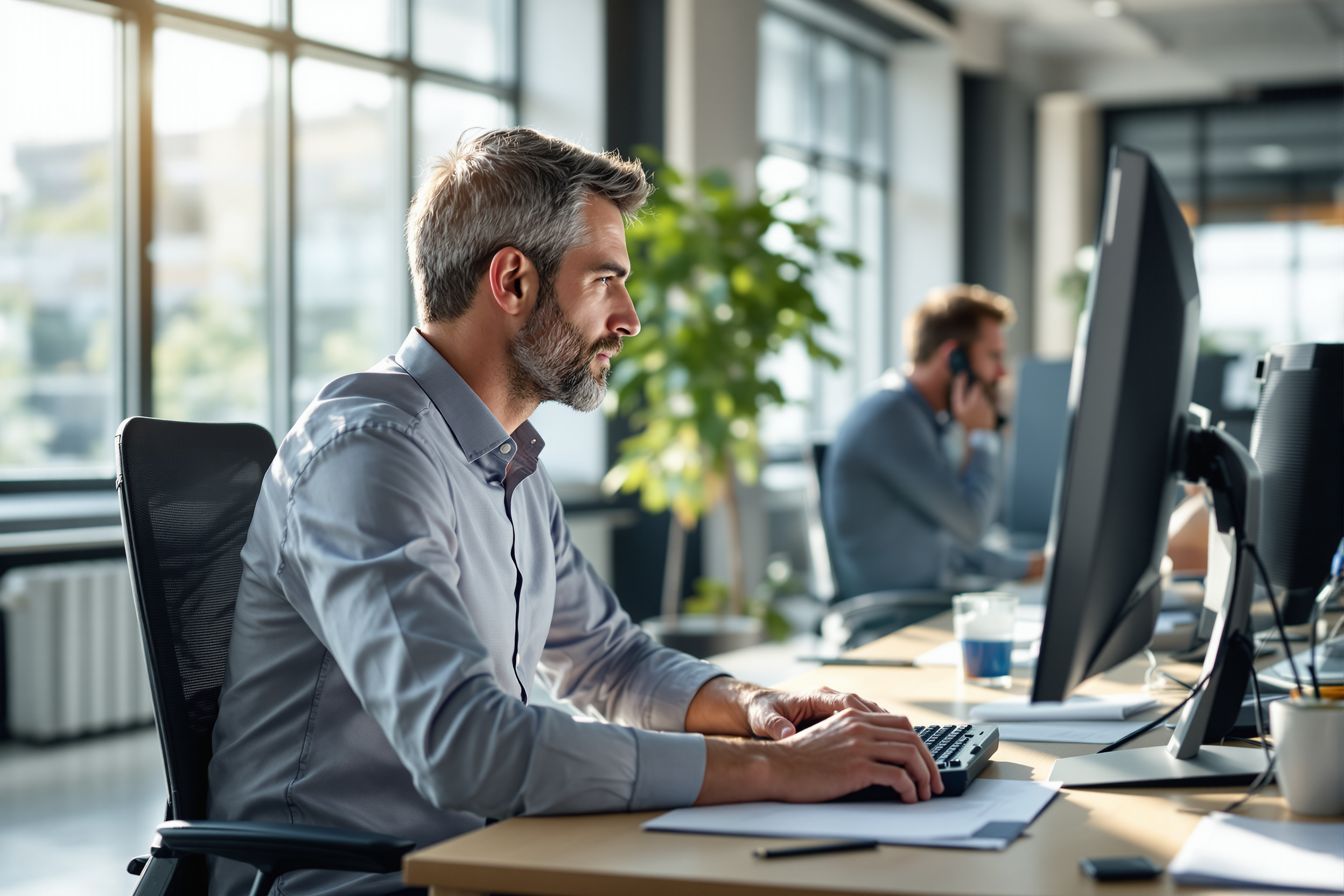 Vertriebsmitarbeiter analysiert Vertriebsdaten mit Self-Service-Automatisierungssoftware.