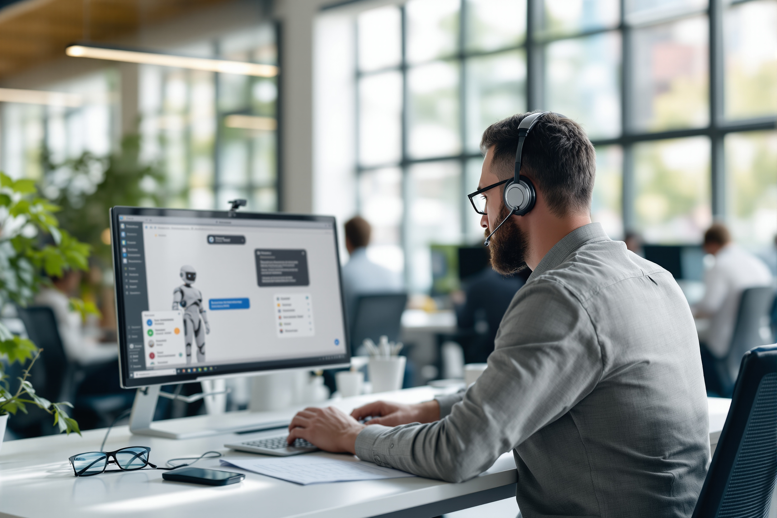 Vertriebsmitarbeiter nutzt No-Code Chatbot Plattform für Kundengespräch