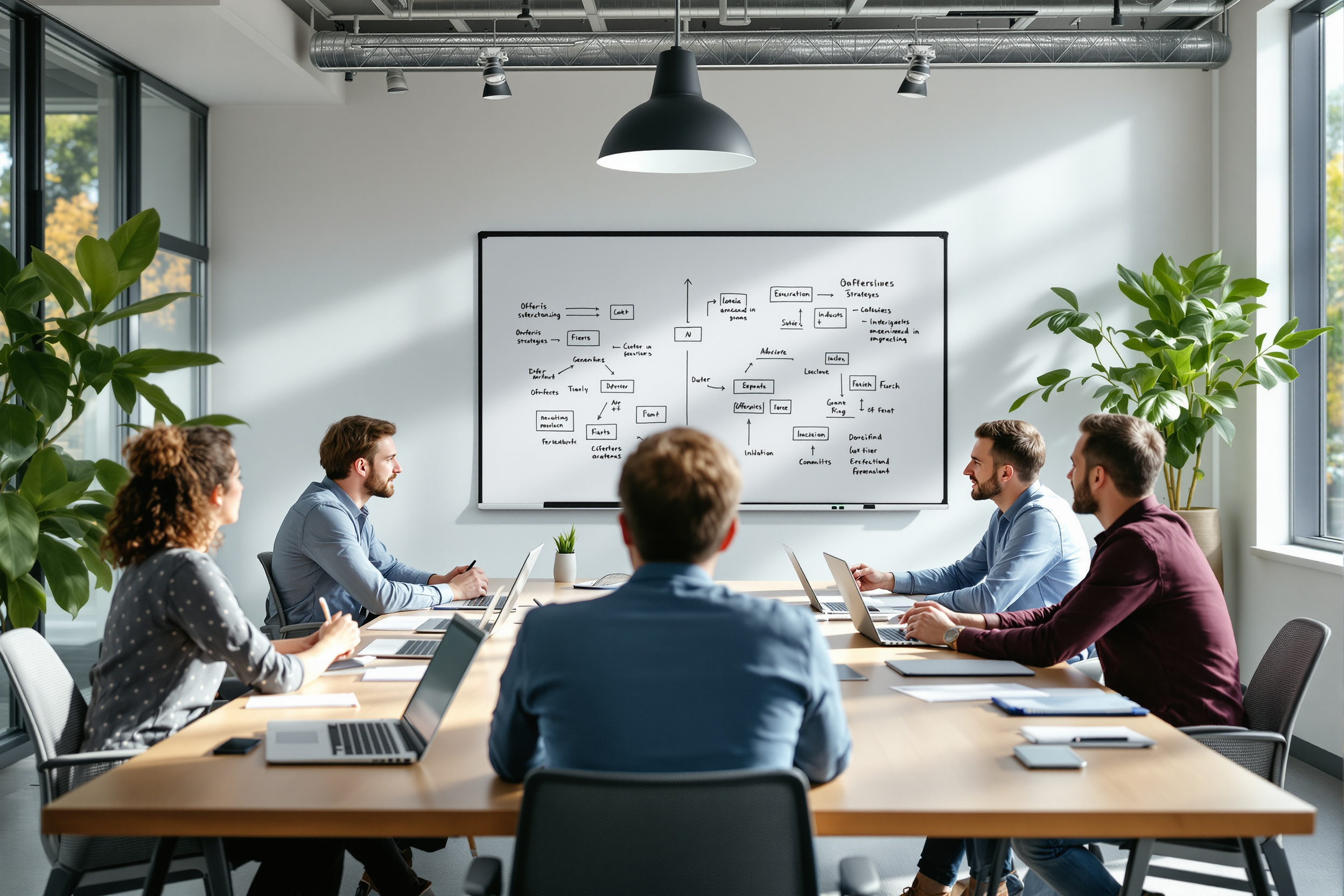 Team arbeitet gemeinsam an intelligenter Angebotsberatung in einem hellen