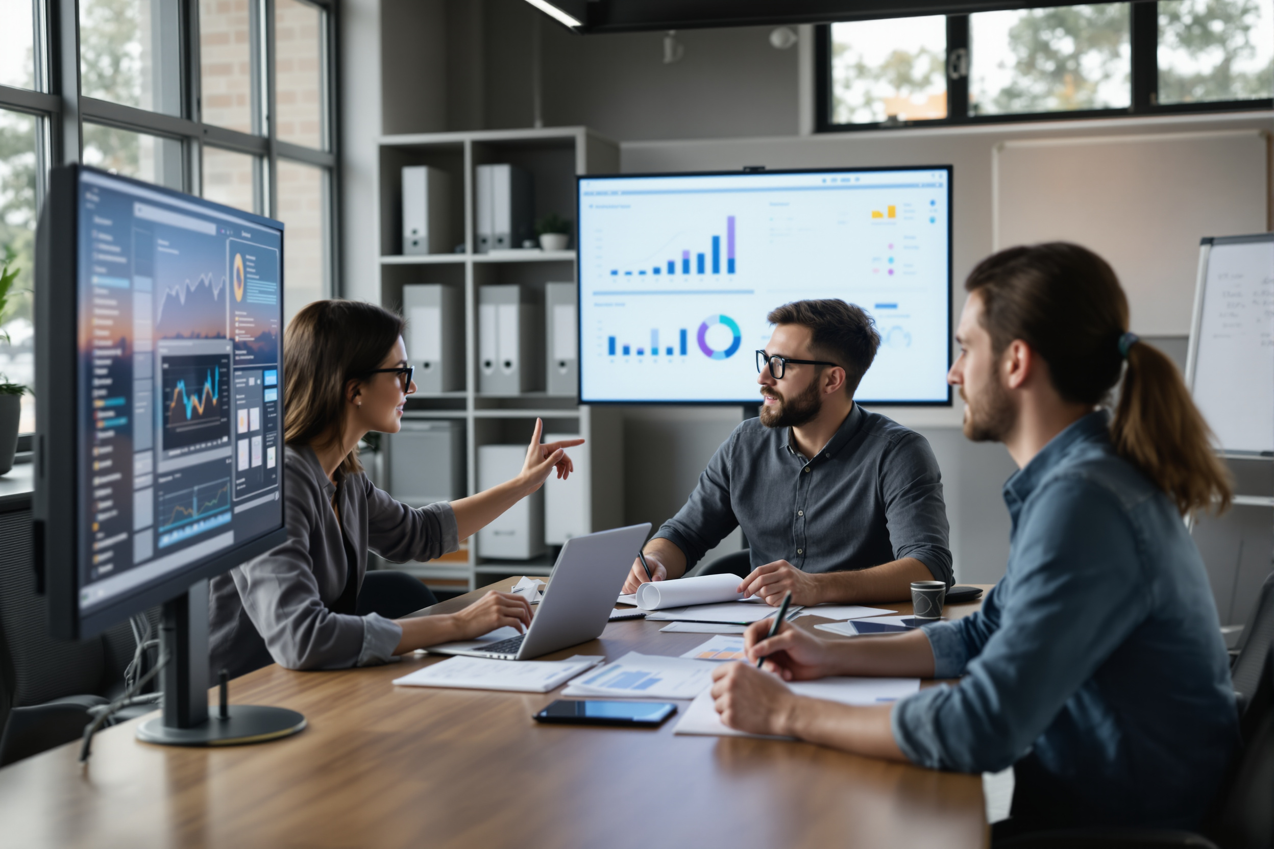 Team analysiert Daten und plant personalisierte Angebote in einem modernen Büro.