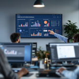 Mitarbeiter arbeiten mit HubSpot und KI-Integration im modernen Büro.