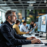 IT-Experte überprüft sicheren KI-Zugriff auf Netzlaufwerke in moderner Büroumgebung.