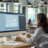 Mitarbeiterin der Personalabteilung nutzt HR-Chatbot zur Effizienzsteigerung.