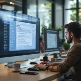 Mitarbeiter nutzen Confluence und Chatbot im Büro