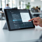 Digitale Aktenführung mit Tablet im modernen Büro.