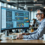 Mitarbeiter nutzt KI-gestützte Suche an seinem Arbeitsplatz.