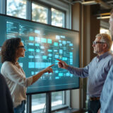 Kollegen diskutieren KI-Middleware-Lösung vor Bildschirm.