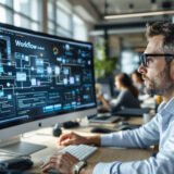Mitarbeiter betrachten eine Workflow-Visualisierung in einem modernen Büro