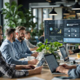 Mitarbeiter demonstriert No-Code-Plattform zur Prozessautomatisierung im Büro.