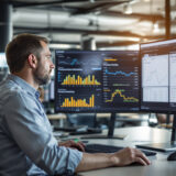 Mitarbeiter analysiert Prozessdaten mit No-Code KI-Software.