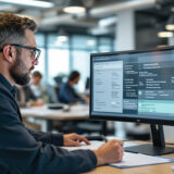 IT-Sicherheitsexperte überprüft Vertragsdaten auf einer No-Code-KI-Plattform.