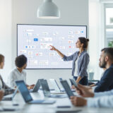 Team arbeitet an KI-Agenten-Workflow in modernem Büro.