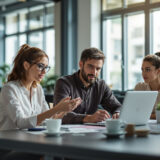 Team arbeitet gemeinsam an einem Projekt im Büro.