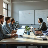 Team nutzt No-Code KI-Plattform im Büro