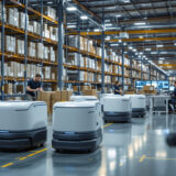 Autonome Transportroboter (AGVs) in einer Logistikzentrale