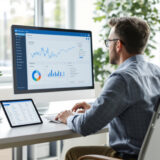 Finanzanalyst nutzt No-Code-Plattform für KI-gestützte Risikoanalyse.